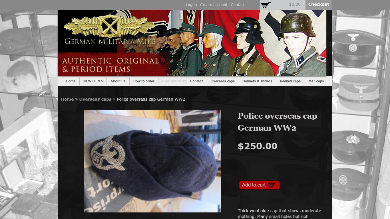 Police overseas cap German WW2 - germanmilitariamike.com
